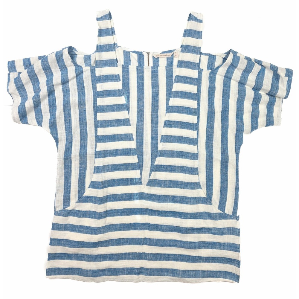 Soft Surroundings Blue & White Striped Off Shoulder Boho Tunic Women's Size M
